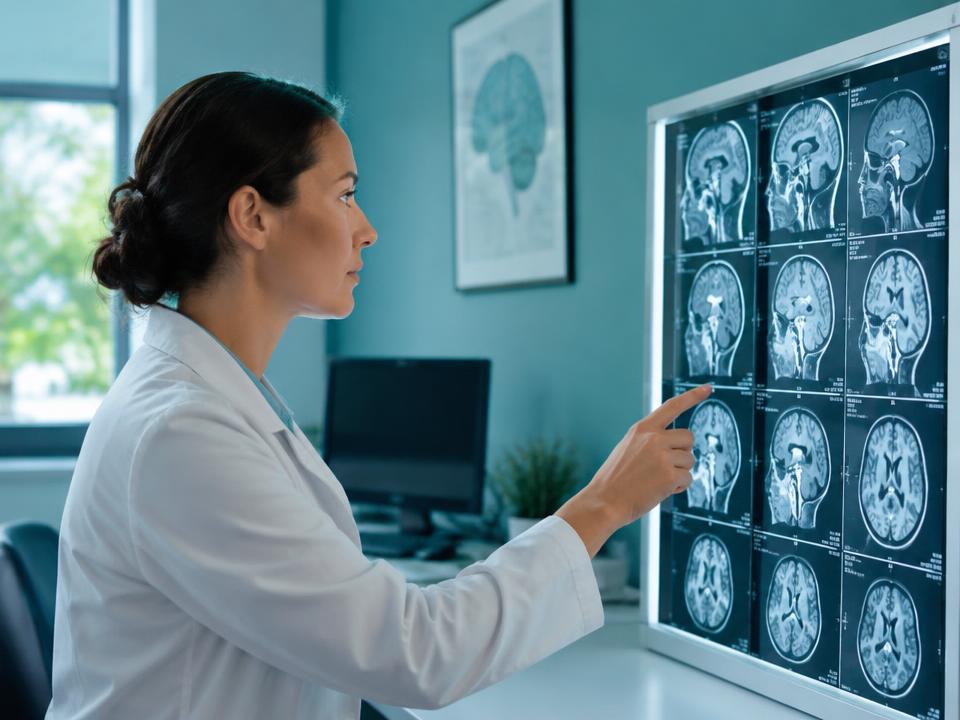 Doctor reviewing brain scans